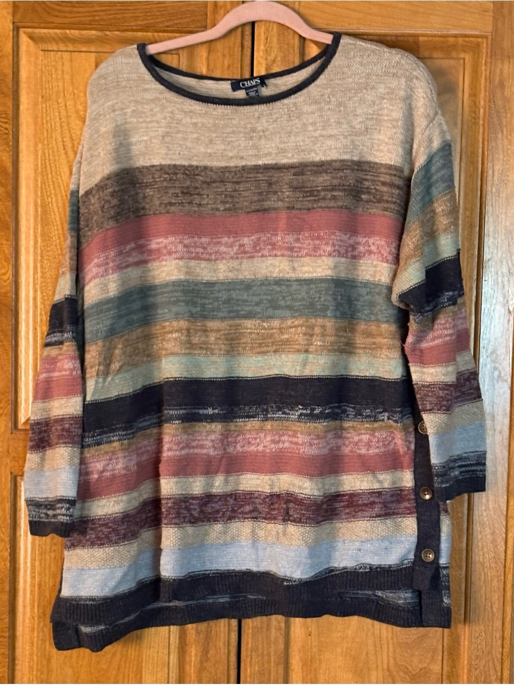 Chaps Women's Striped Sweater with Button Detail 3X
